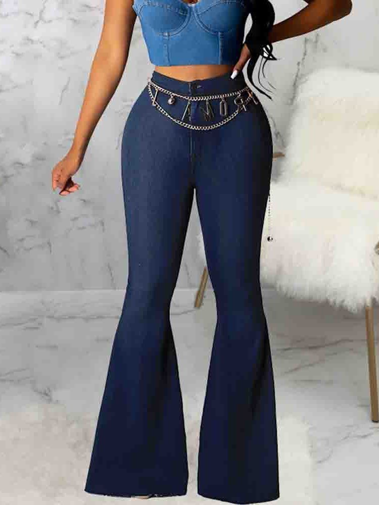 Calças Jeans Femininas Bellbottoms Laváveis Lisas E Finas