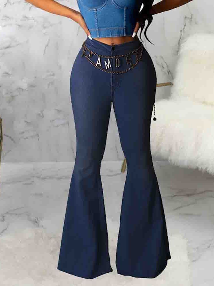 Calças Jeans Femininas Bellbottoms Laváveis Lisas E Finas