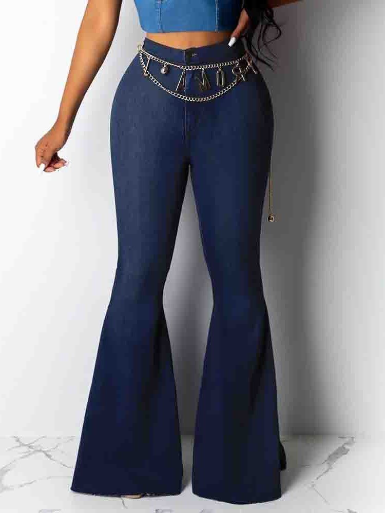 Calças Jeans Femininas Bellbottoms Laváveis Lisas E Finas