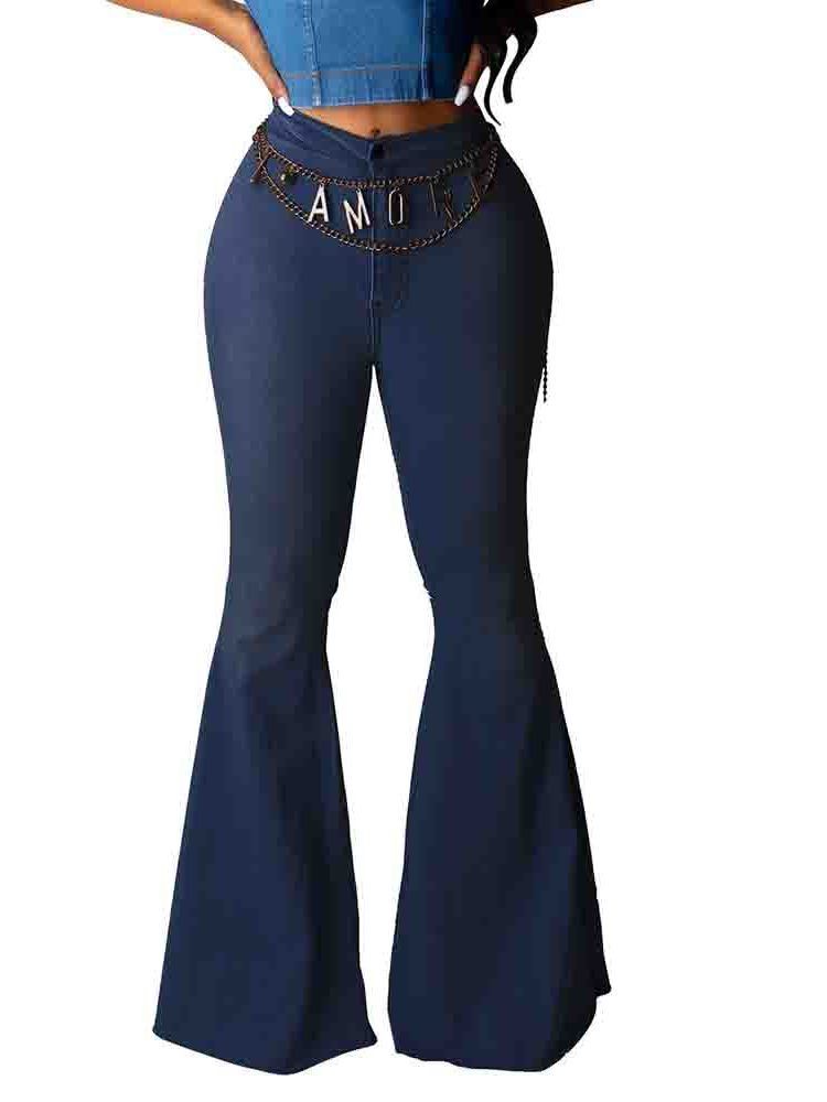 Calças Jeans Femininas Bellbottoms Laváveis Lisas E Finas