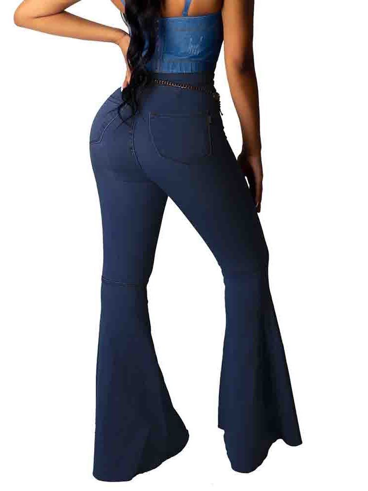 Calças Jeans Femininas Bellbottoms Laváveis Lisas E Finas