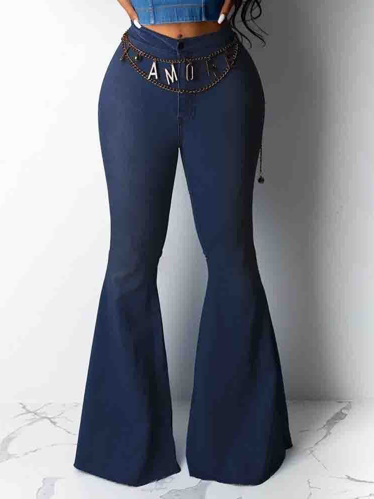 Calças Jeans Femininas Bellbottoms Laváveis Lisas E Finas