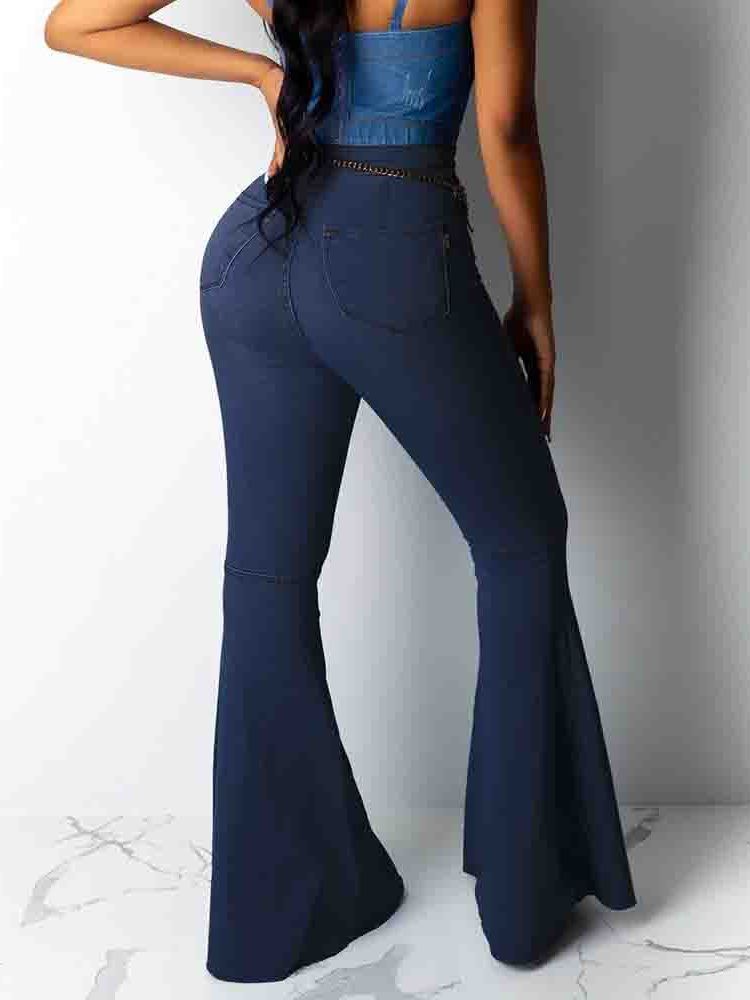 Calças Jeans Femininas Bellbottoms Laváveis Lisas E Finas