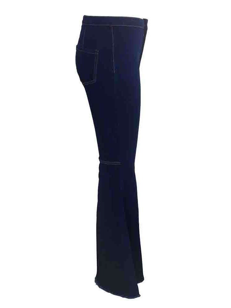 Calças Jeans Femininas Bellbottoms Laváveis Lisas E Finas