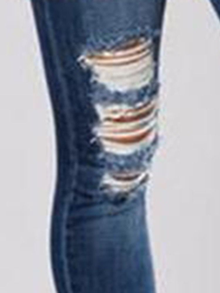 Calças Jeans Femininas Com Bordado Floral Rasgado E Cintura Média