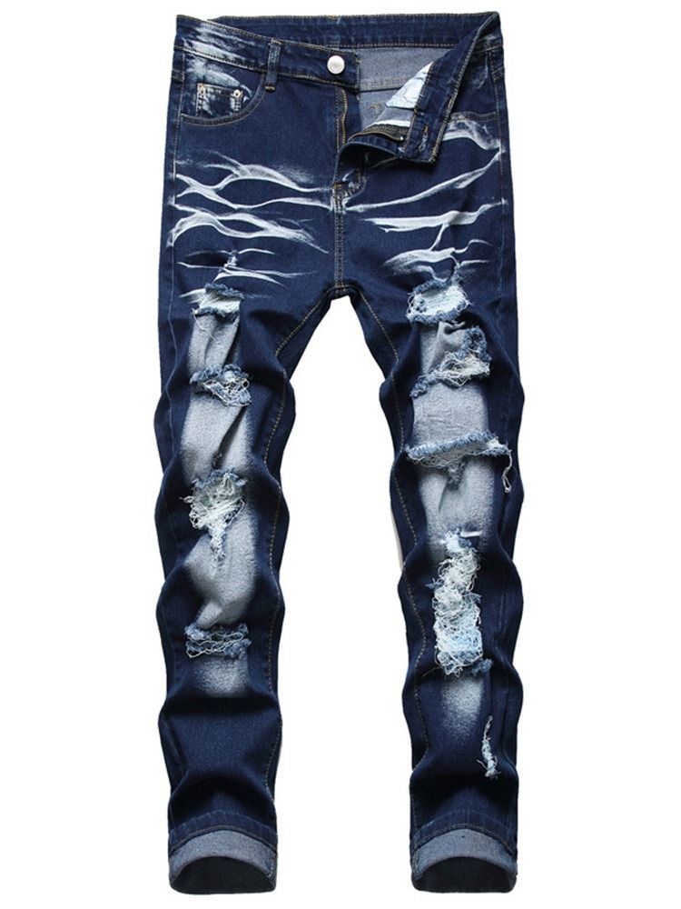 Calças Jeans Masculinas Com Zíper De Cintura Média E Gradiente