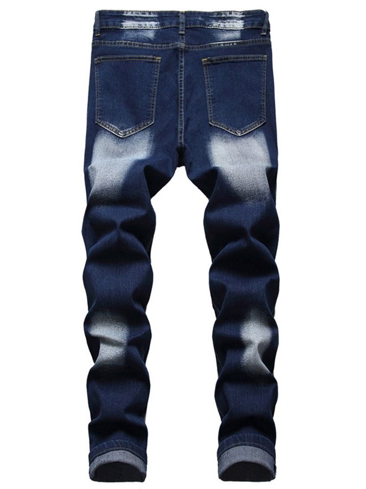 Calças Jeans Masculinas Com Zíper De Cintura Média E Gradiente