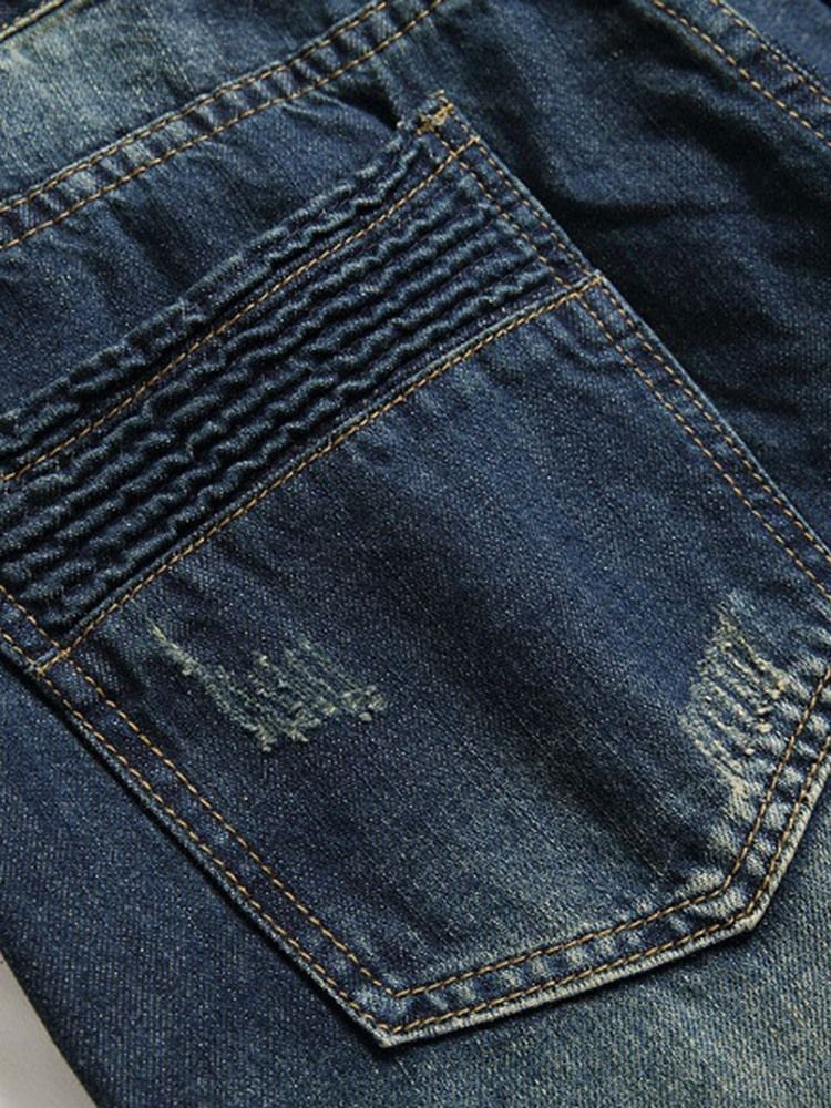 Calças Jeans Masculinas Com Zíper Reto E Cintura Média