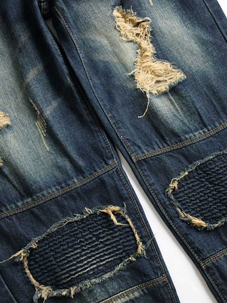 Calças Jeans Masculinas Com Zíper Reto E Cintura Média