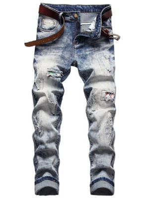 Calças Jeans Masculinas De Hip Hop De Cintura Média