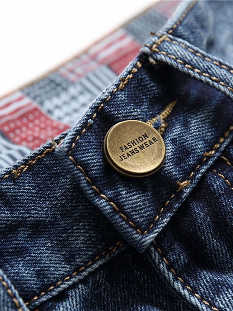 Calças Jeans Retas Europeias De Cintura Média Com Bordado Masculino