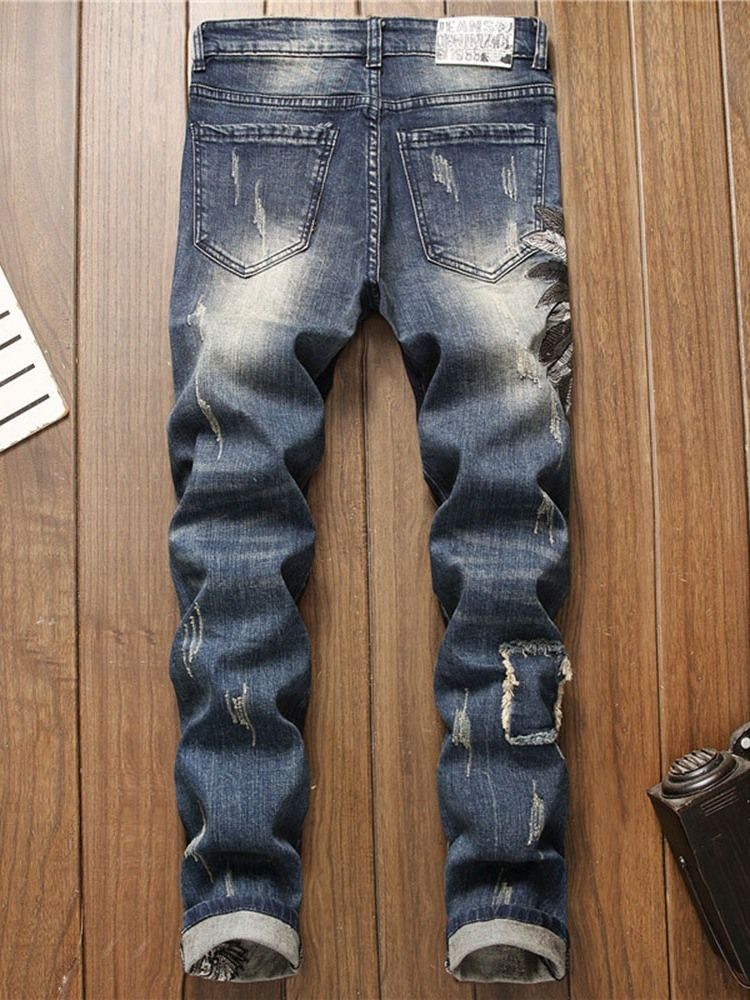 Calças Lápis Bloco Cor Buraco Masculino Jeans Com Zíper De Cintura Média