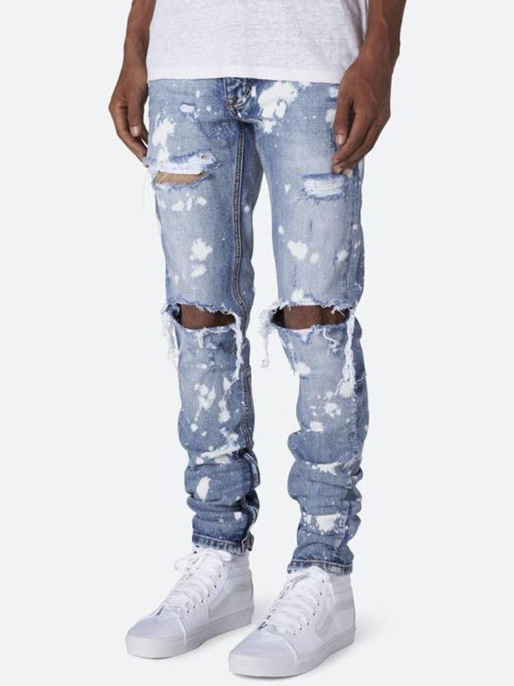 Calças Lápis Buraco Cintura Média Calça Jeans Masculina