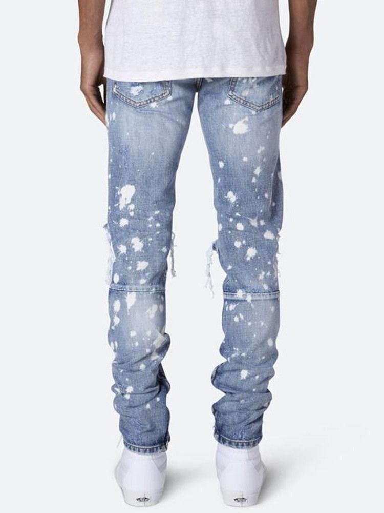 Calças Lápis Buraco Cintura Média Calça Jeans Masculina