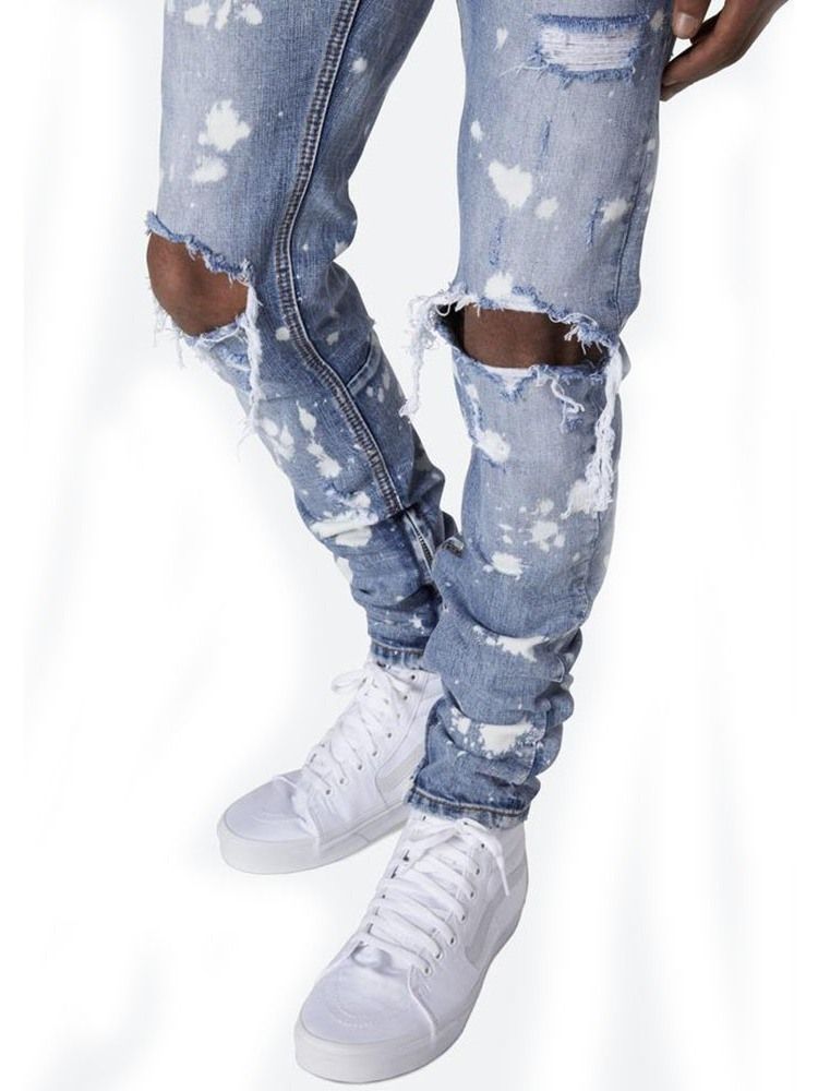 Calças Lápis Buraco Cintura Média Calça Jeans Masculina