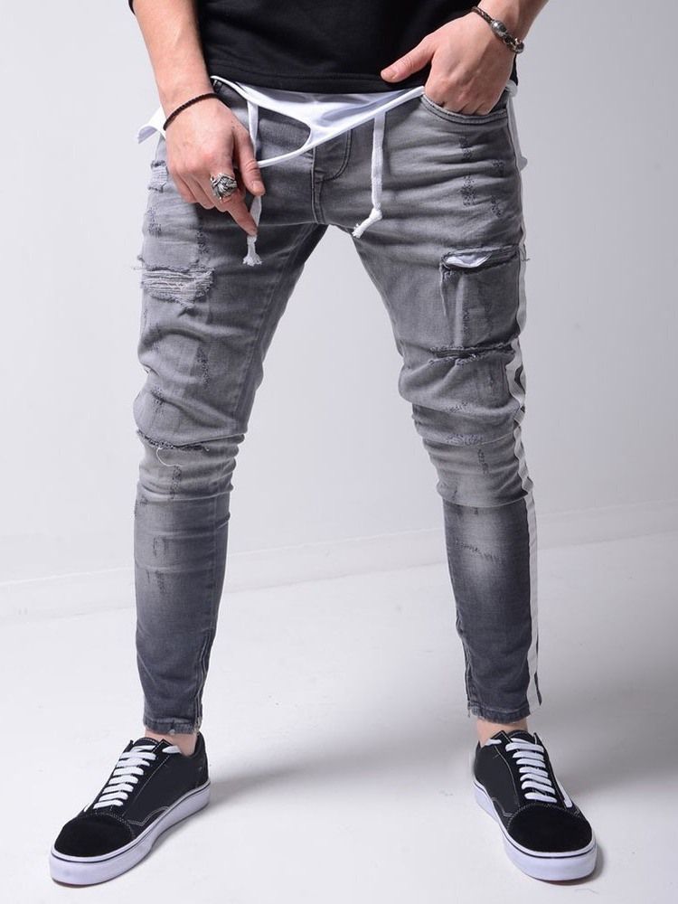 Calças Lápis Hole Masculino Zipper Sports Jeans