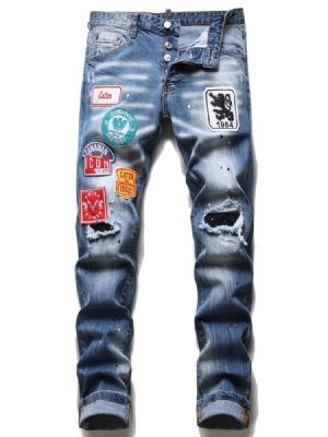 Imprimir Gradient Pencil Pants Button European Homens Jeans