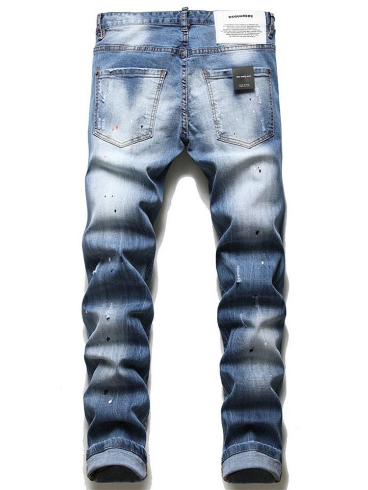 Imprimir Gradient Pencil Pants Button European Homens Jeans