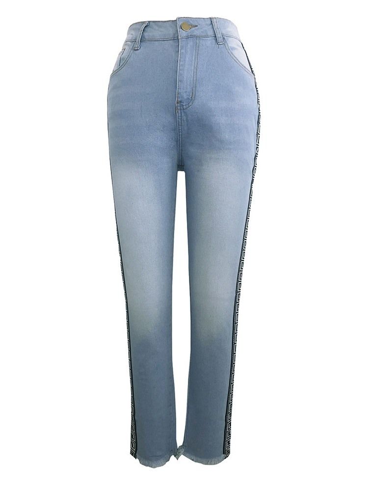 Imprimir Pencil Pants Geometric Skinny Mulheres Jeans De Cintura Alta