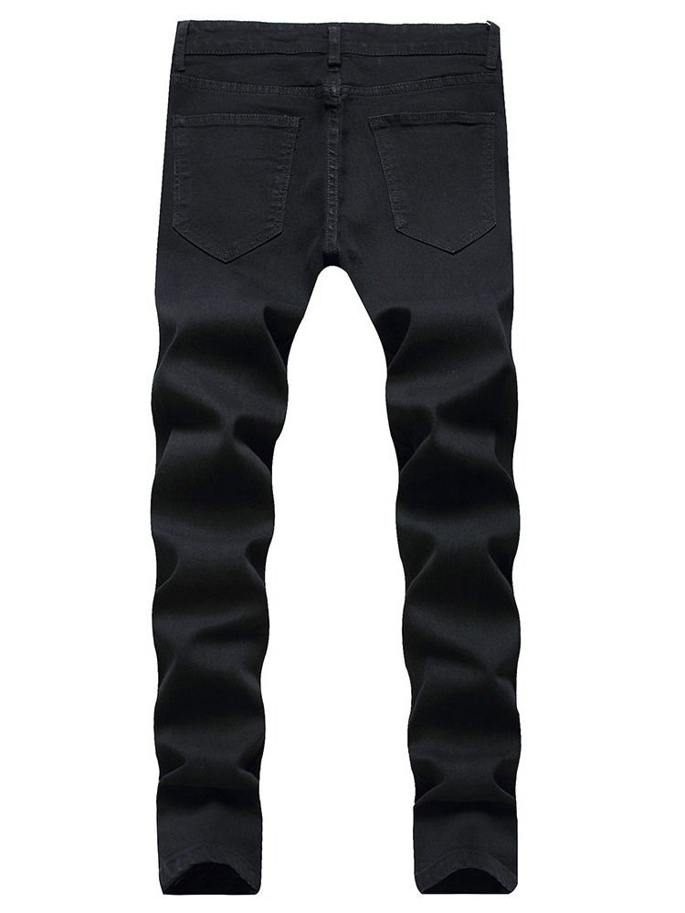 Jeans Casual Hole Plain Straight Zipper Casual Masculino