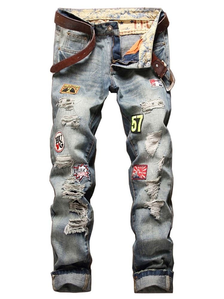 Jeans Casual Holes Denim Masculino