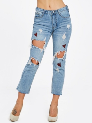 Jeans Femininos Slim Hole Na Altura Do Tornozelo