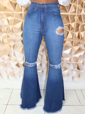 Moda Feminina Bellbottoms Button Slim Zipper Jeans