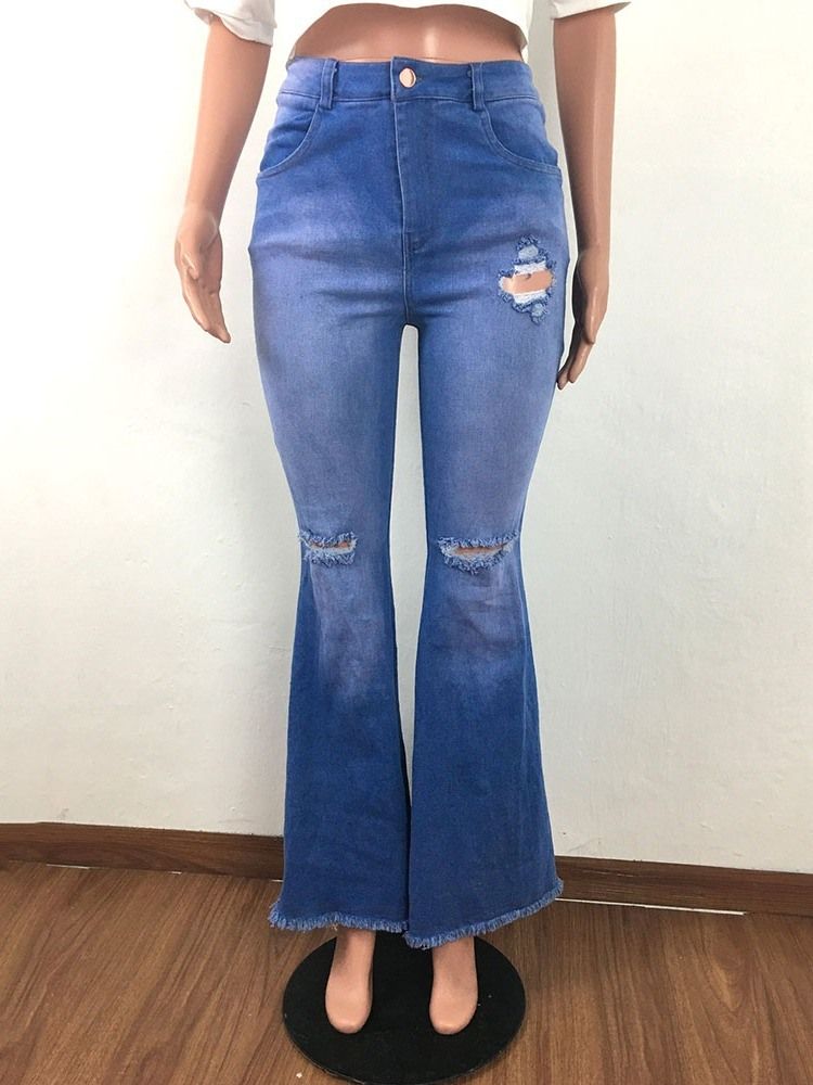 Moda Feminina Bellbottoms Button Slim Zipper Jeans