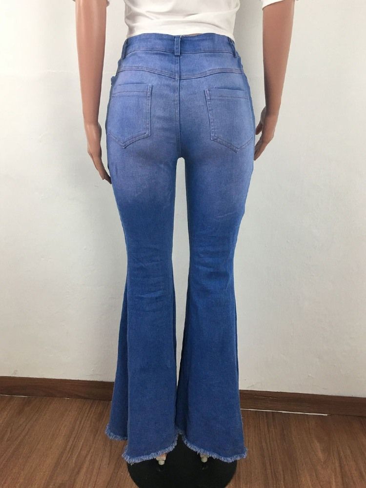 Moda Feminina Bellbottoms Button Slim Zipper Jeans