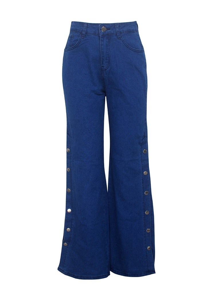 Moda Feminina Com Zíper Simples E Pernas Largas Jeans Soltos