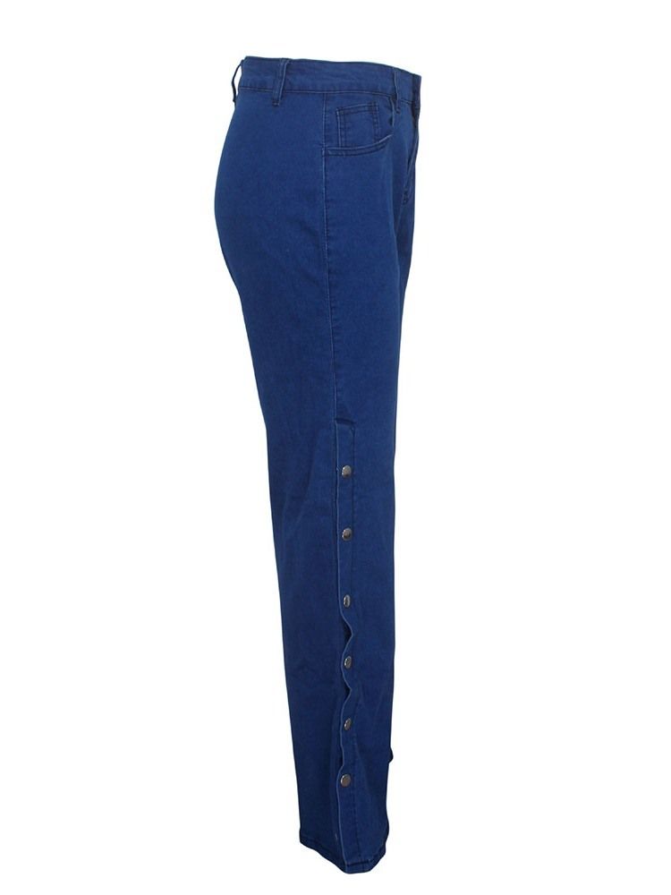 Moda Feminina Com Zíper Simples E Pernas Largas Jeans Soltos