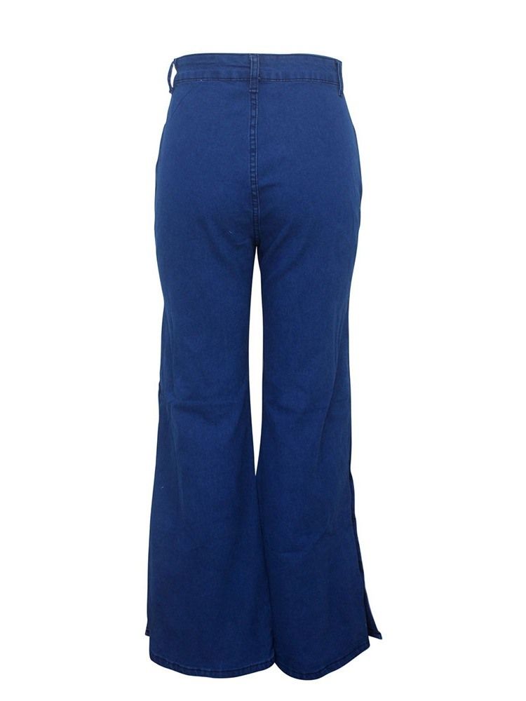 Moda Feminina Com Zíper Simples E Pernas Largas Jeans Soltos