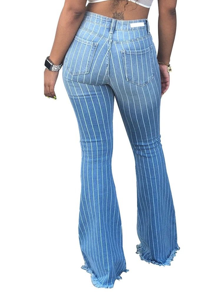 Moda Feminina Stripe Bellbottoms Print Slim Zipper Jeans