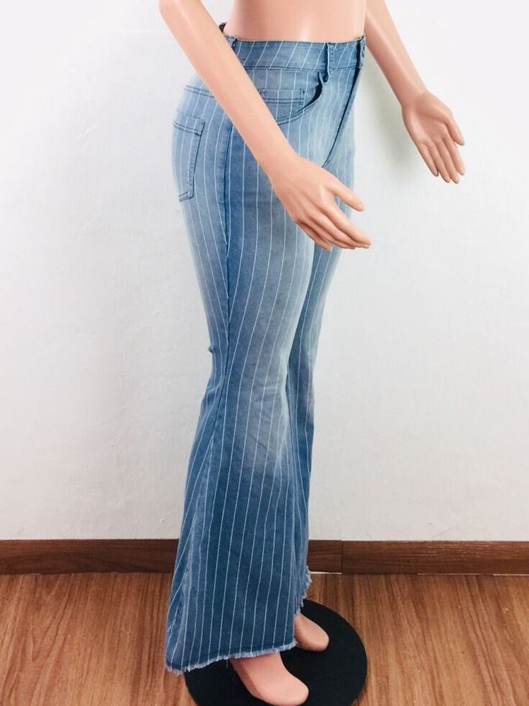 Moda Feminina Stripe Bellbottoms Print Slim Zipper Jeans