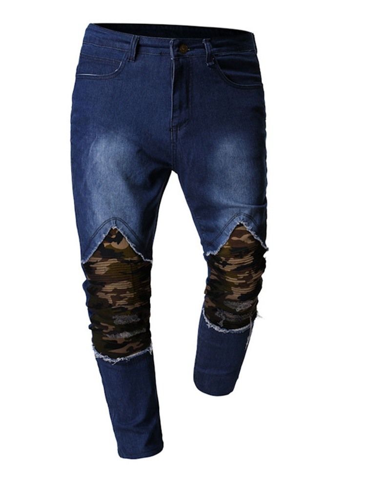 Patchwork Camuflagem Calça Lápis De Cintura Média Calça Jeans Masculina Europeia