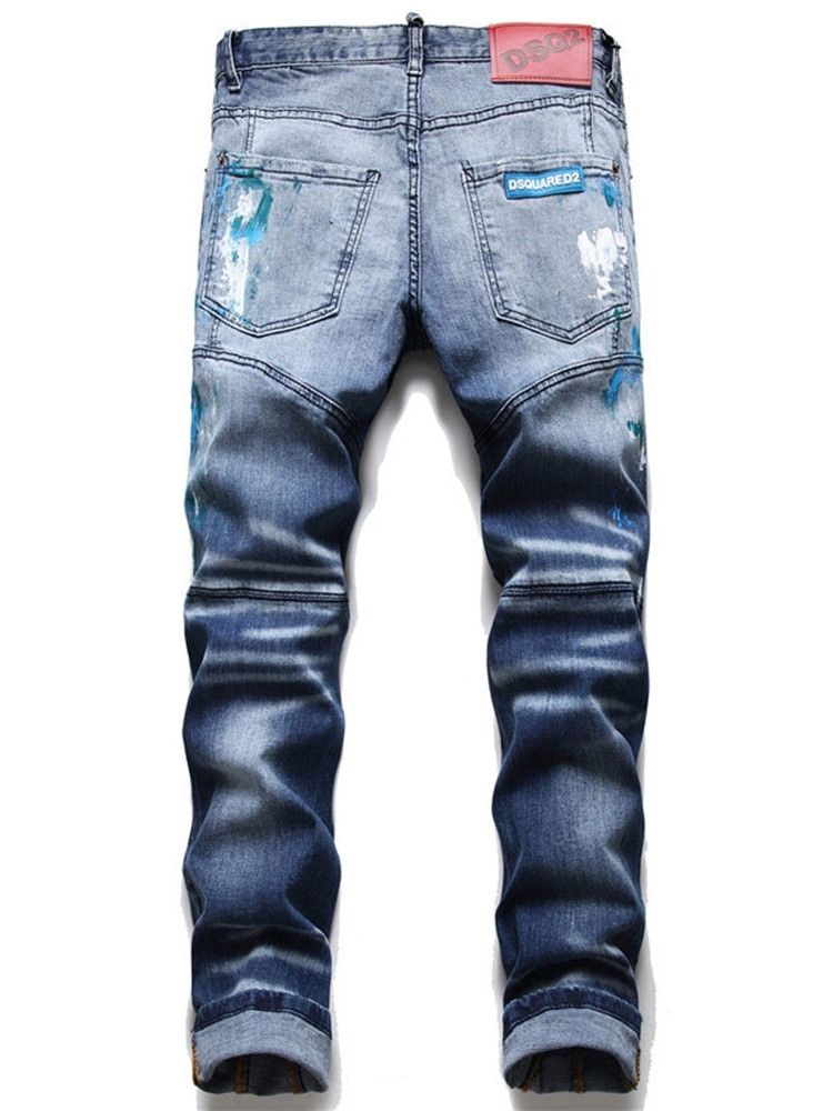 Straight Paint Splatters Masculino Com Botão Jeans Europeus