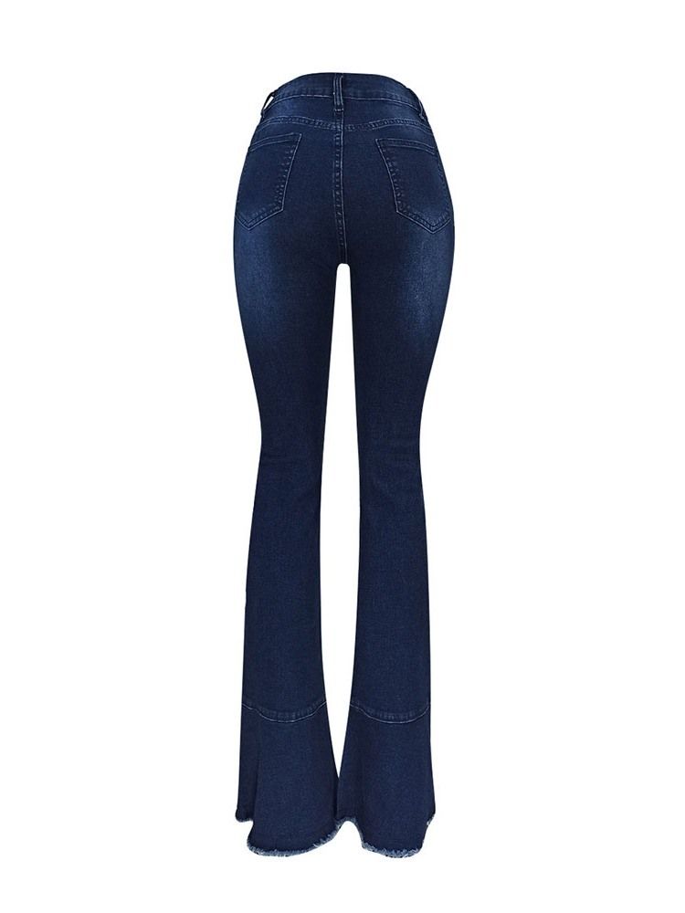 Tassel Bellbottoms Feminino Color Block Cintura Alta Calça Jeans Slim