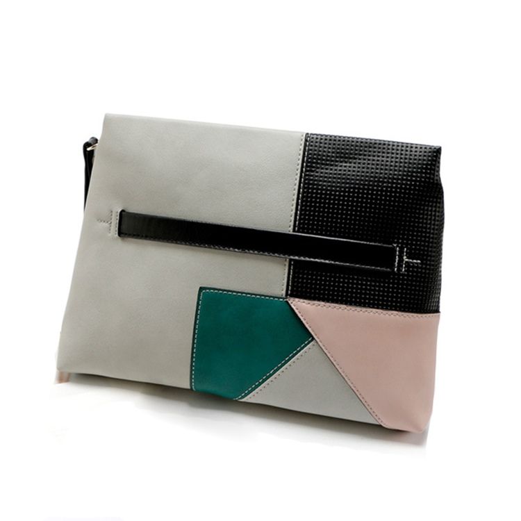 Clutch Concise Color Block Zipper Mulheres