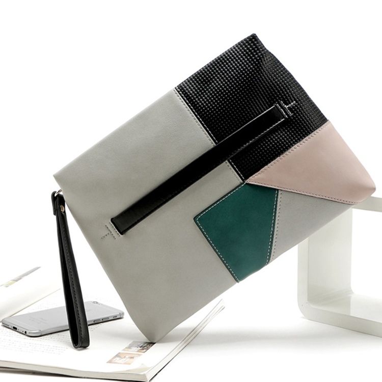 Clutch Concise Color Block Zipper Mulheres