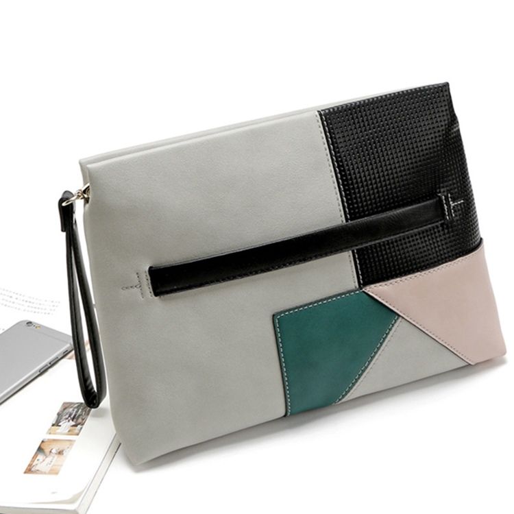 Clutch Concise Color Block Zipper Mulheres