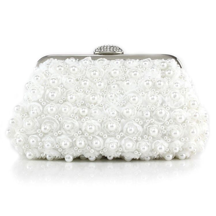 Clutch De Noite Com Decoração Floral Pérola