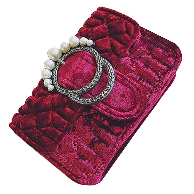 Clutch Retro Velvet Pearl Adornment