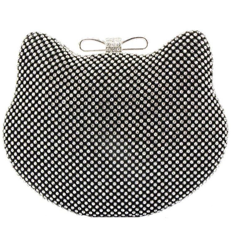 Shiny Diamante Cat Shape Evening Clutch