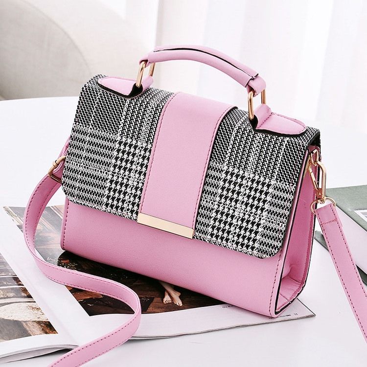 Sacolas Quadradas Houndstooth Em Pu Bloco De Cores