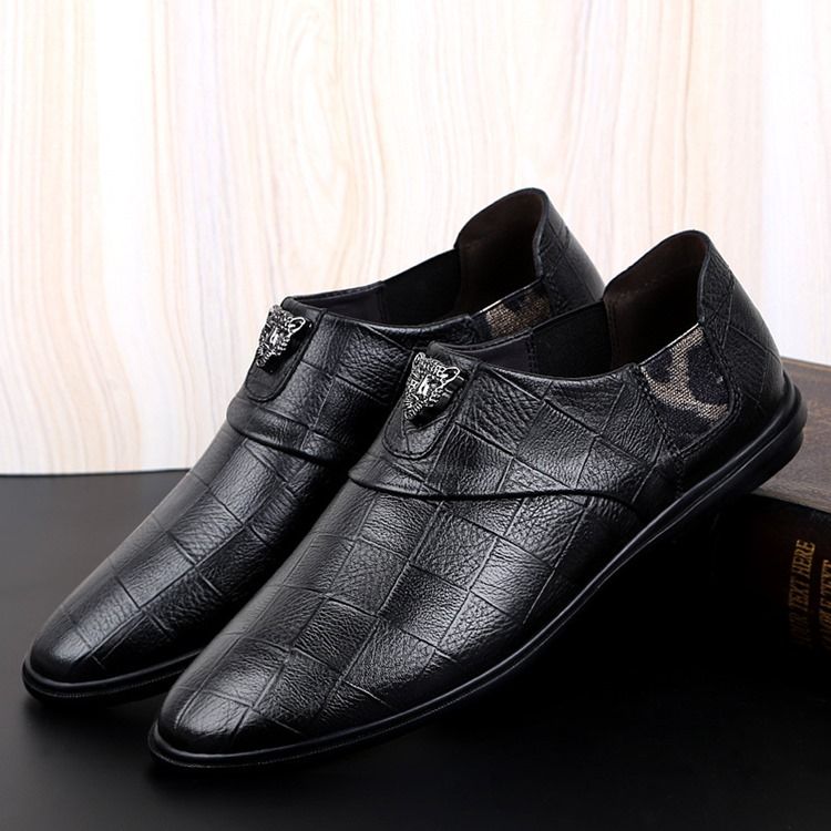 Oxfords De Couro De Corte Baixo Liso Masculino