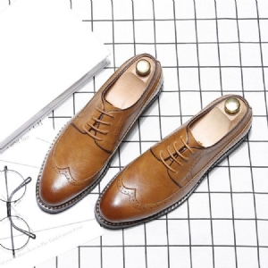 Oxfords Masculinos De Dedo Do Pé Pontiagudo Liso Com Cordões