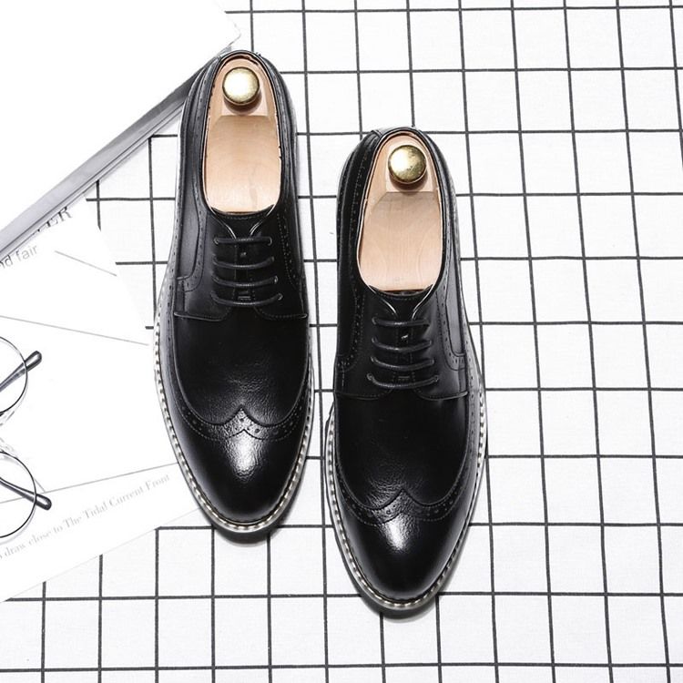 Oxfords Masculinos De Dedo Do Pé Pontiagudo Liso Com Cordões