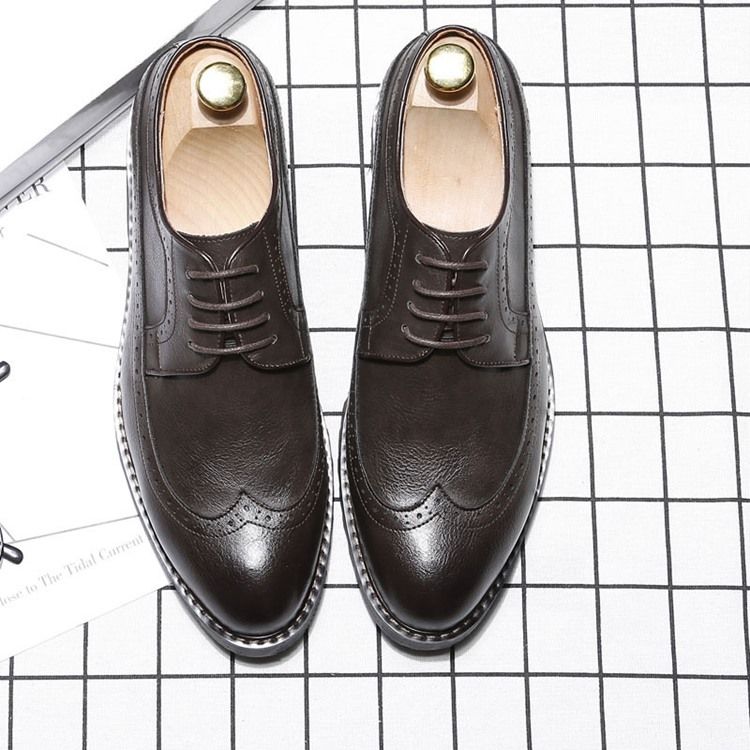 Oxfords Masculinos De Dedo Do Pé Pontiagudo Liso Com Cordões