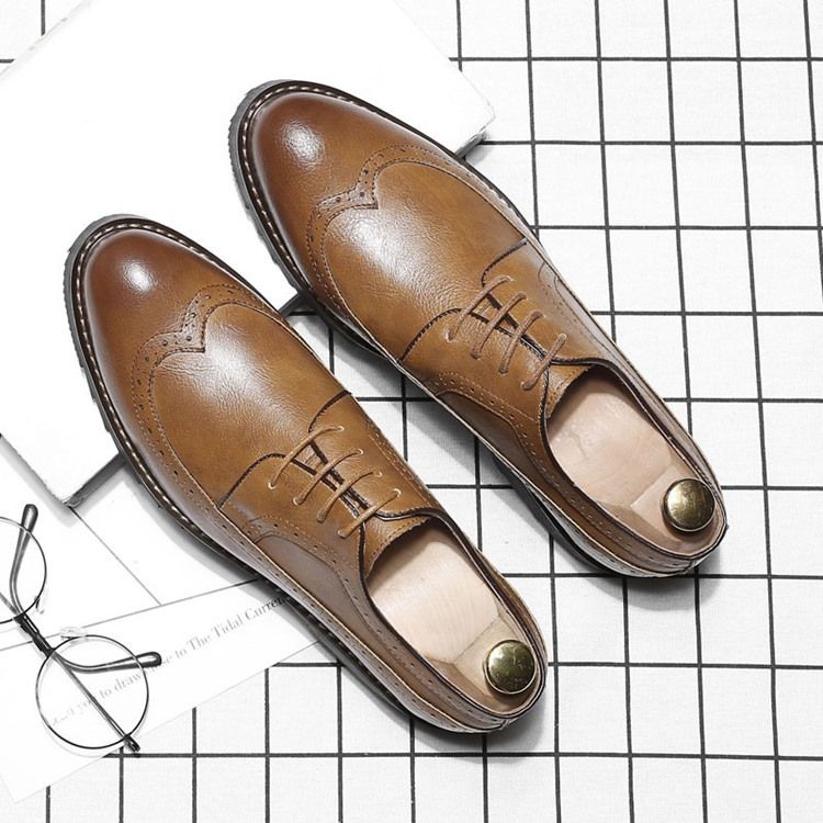 Oxfords Masculinos De Dedo Do Pé Pontiagudo Liso Com Cordões