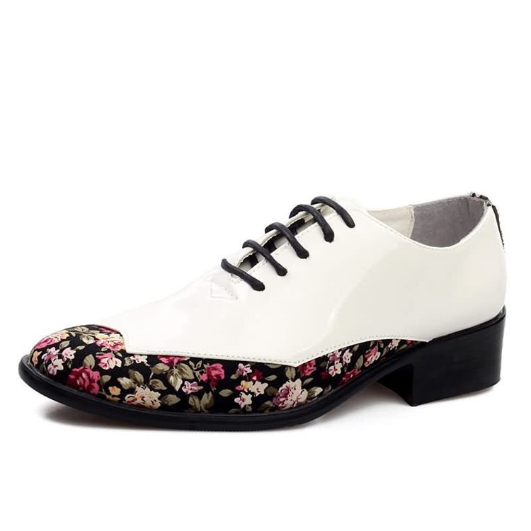 Sapatos Elegantes Masculinos Com Corte Decotado Em Patchwork Floral